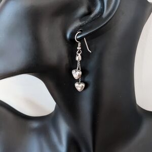 Vintage Y2K Sterling Silver Dangle Heart Earrings